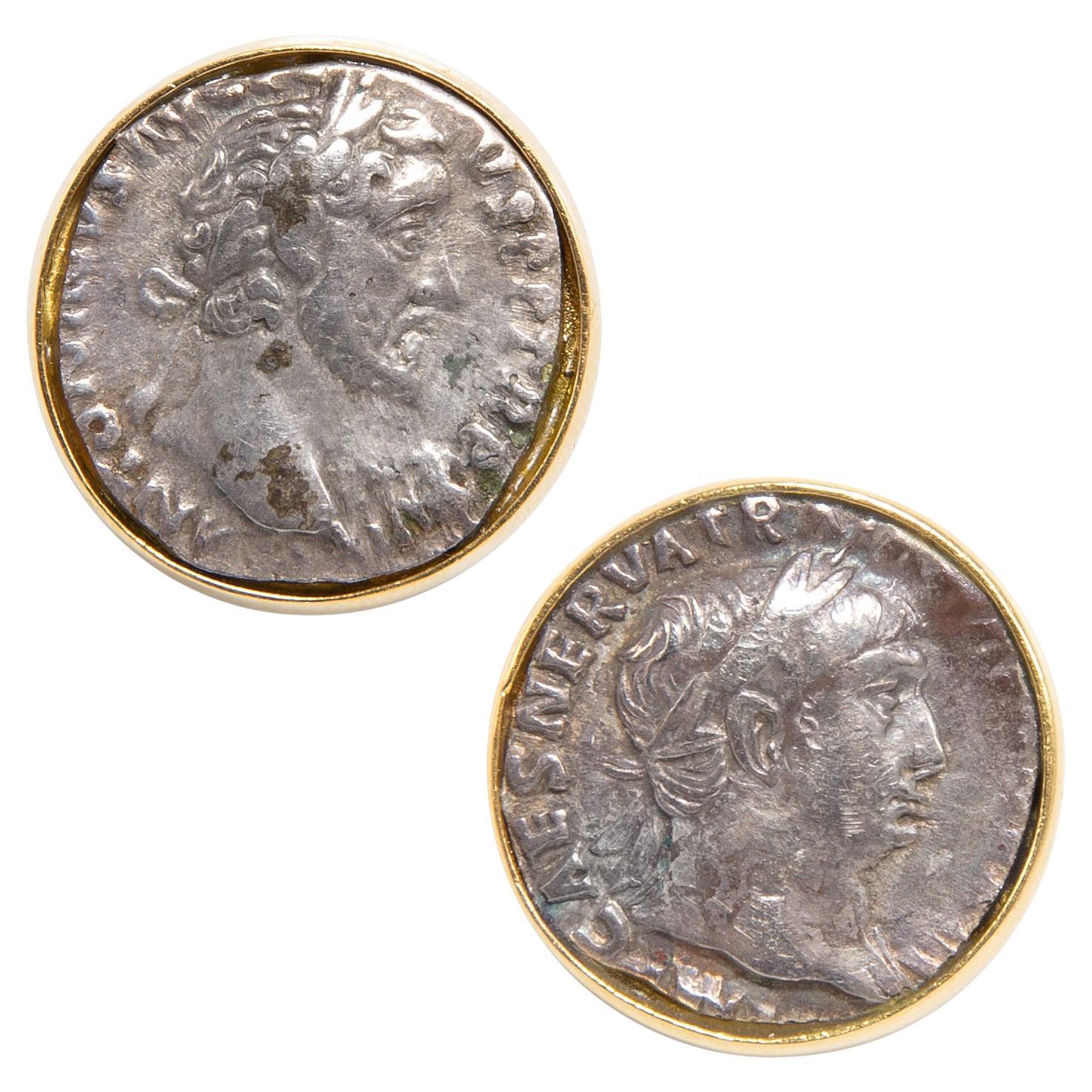 Boutons de manchette en argent ancien design en or jaune d'Ella Gafter