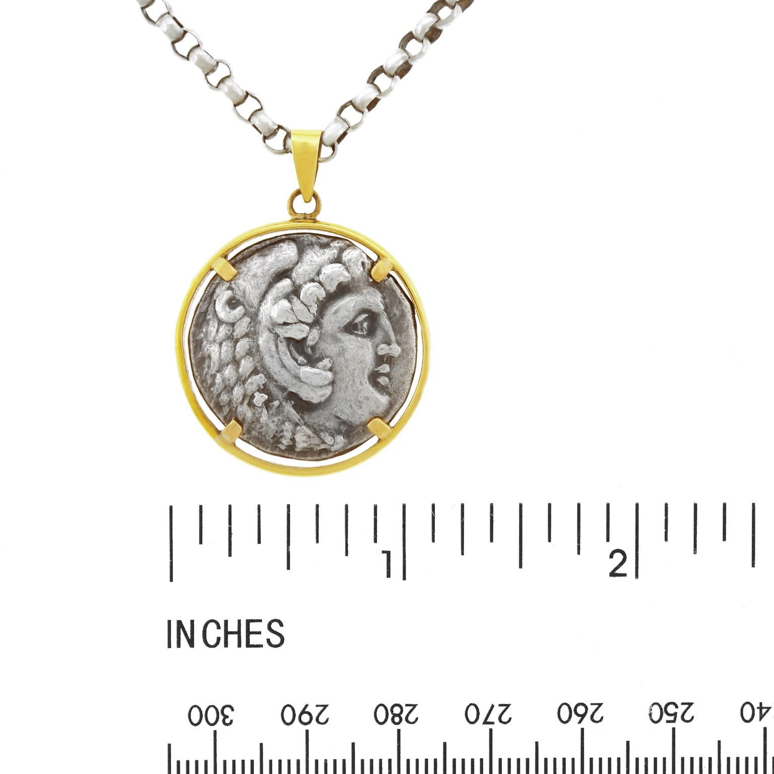 Ancient Silver Coin Set Gold Pendant Necklace 1