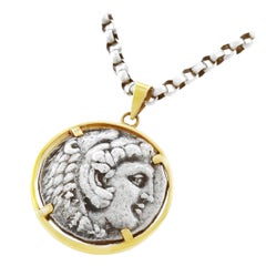 Ancient Silver Coin Set Gold Pendant Necklace