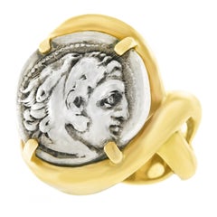 Ancient Silver Coin Set Gold Ring