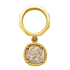 Ancient Silver Greek Coin 22 Karat Gold Flip Charm Ring