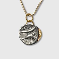 Ancient Sinope Water Nymph Coin Replica Charm Pendant, 24K Gold Silver Diamonds
