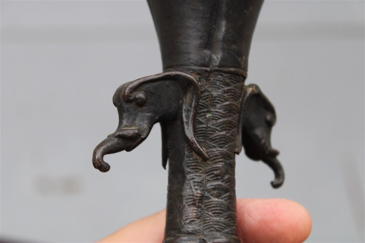 Ancient Solid Bronze Vase with Chinese or Japanese Elephants For Sale 9