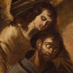 Ancient Spanish Religious Painting Saint Francis with an Angel, 17th Century