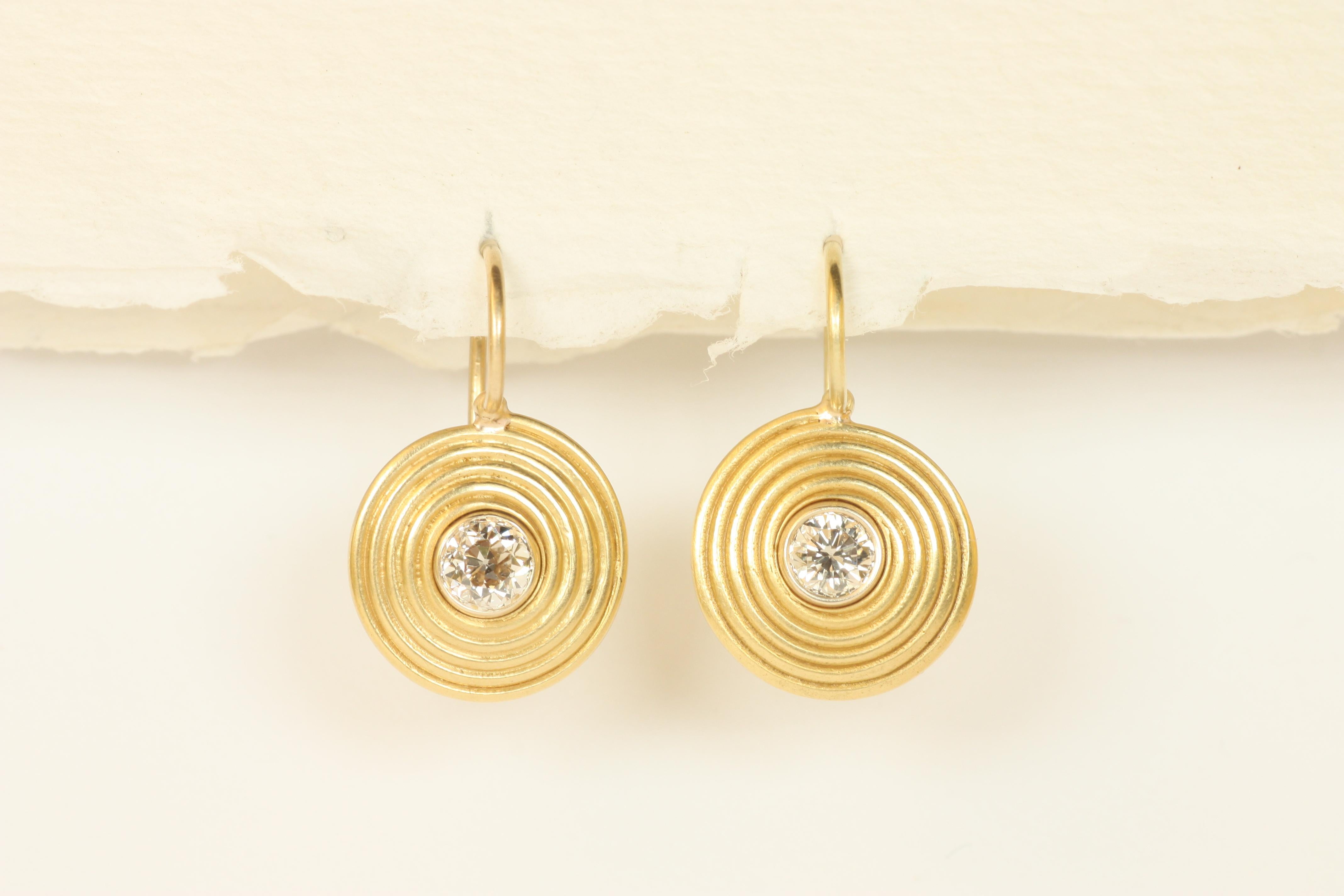 Artisan Ancient Spiral Swirl Drop Earrings - Champagne Diamonds in 22K Yellow Gold For Sale
