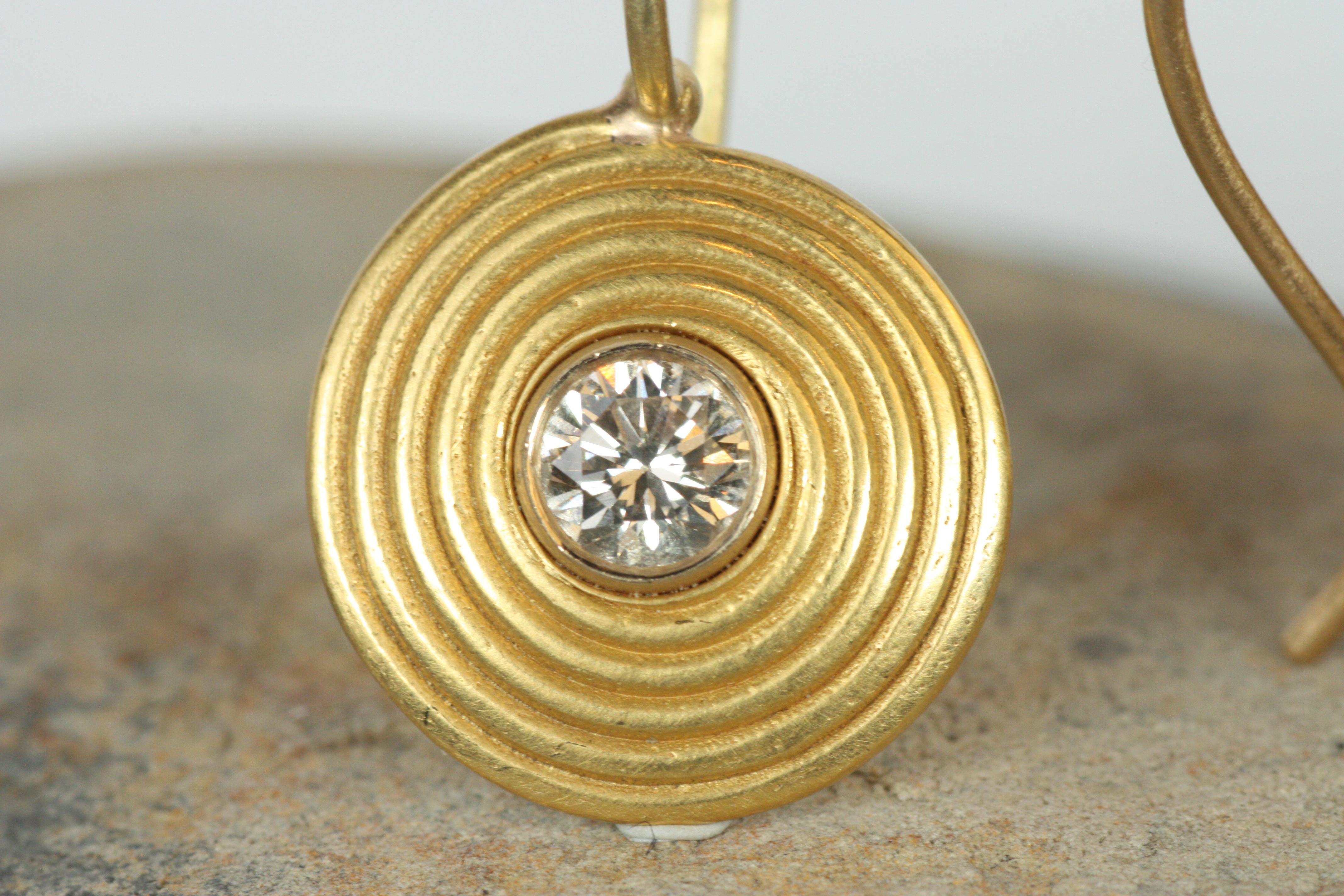 Ancient Spiral Swirl Drop Earrings - Champagne Diamonds in 22K Yellow Gold In New Condition For Sale In Santa Monica, CA