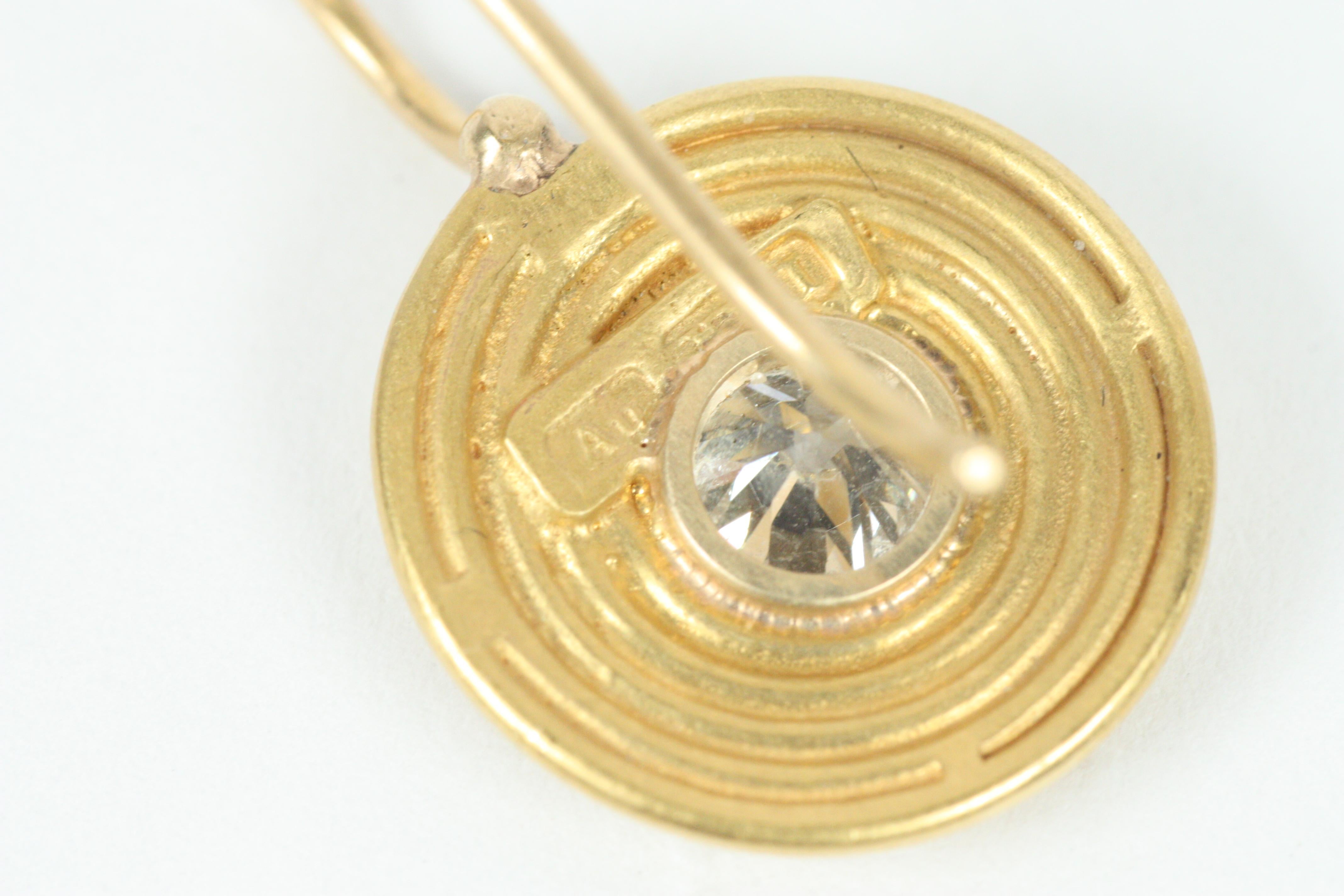Women's Ancient Spiral Swirl Drop Earrings - Champagne Diamonds in 22K Yellow Gold For Sale