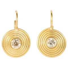 Ancient Spiral Swirl Drop Earrings - Champagne Diamonds in 22K Yellow Gold