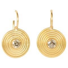 Ancient Spiral Swirl Drop Earrings - Fancy Brown Diamonds in 22K Yellow Gold