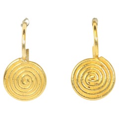 Ancient Spiral Swirl Small Drop Earrings - Greco-Roman Design in 22K Yellow Gold