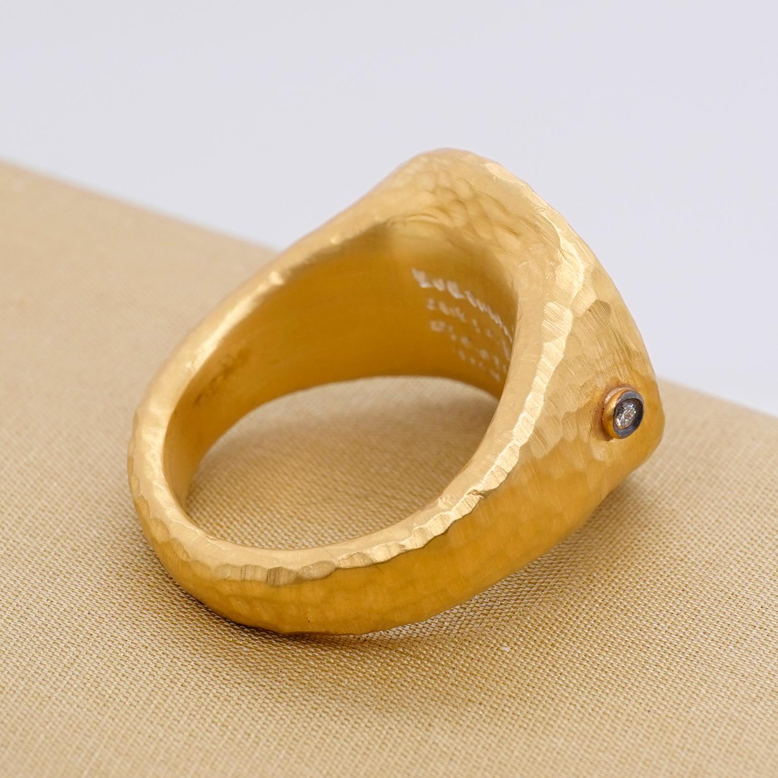 Ancient, Sterling Bee Coin Dome Comfort Fit Ring w/ Diamonds Hammered 24K Gold For Sale 7