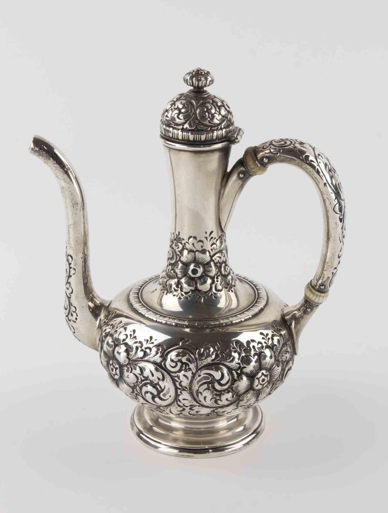 Ancient Sterling Silver Coffee and Tea Set, Italy, 19th Century For Sale 1