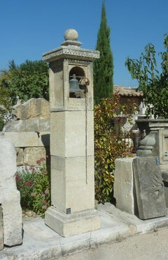 Ancient Stone Pillar with Small Antique Brass Bell Fitted in a Niche, Provence