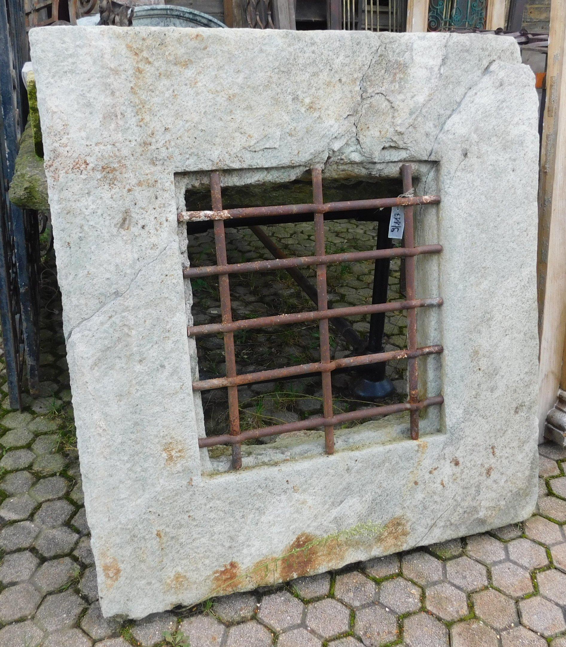 Ancient stone window with iron grate, outdoor cover, used to protect the window, grate, from a villa in the historic center, late 18th century Italy
measure cm 104 x H 114, the hole measure cm 57 x H 61,
maximum thickness 15 cm.