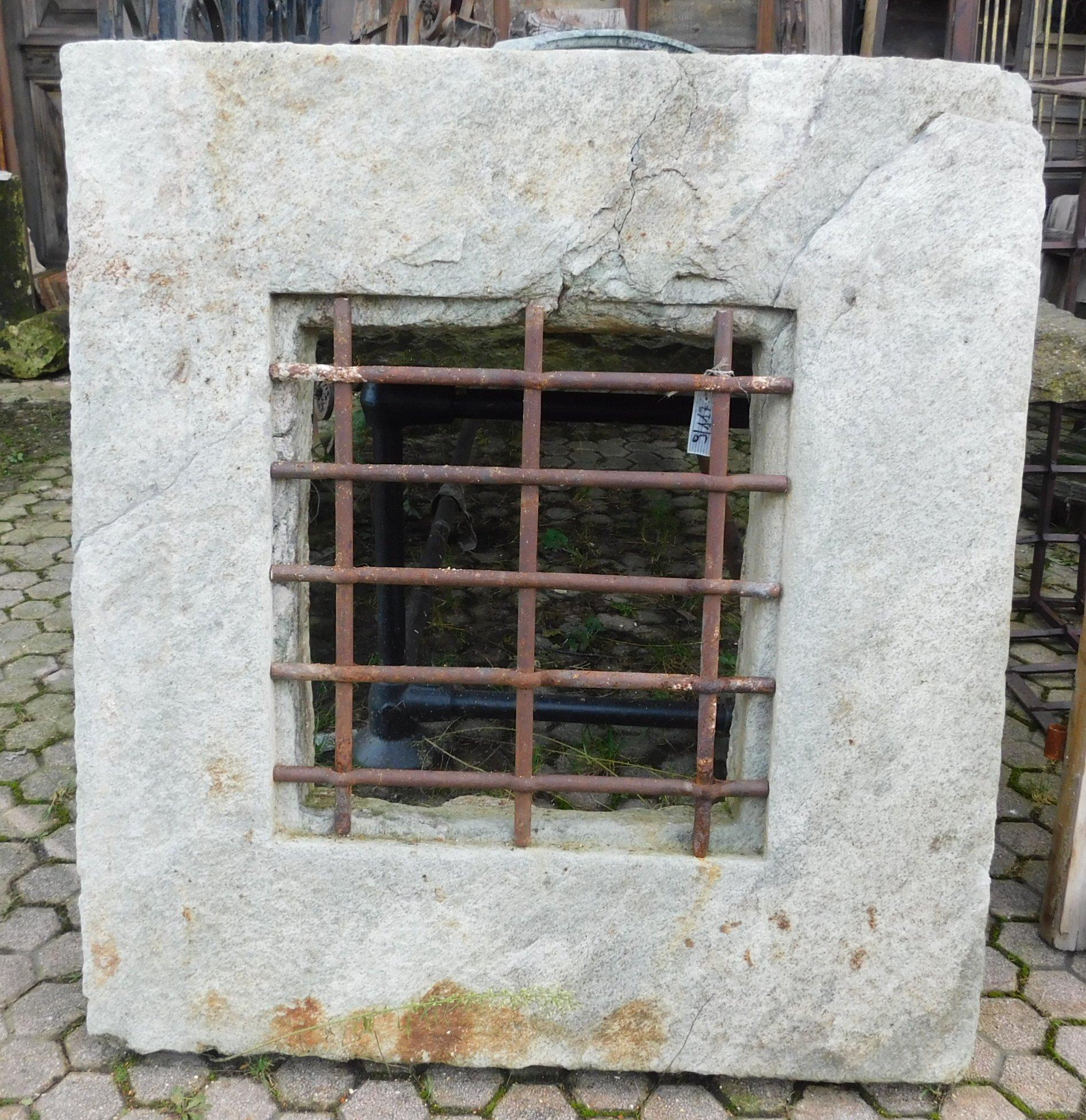 Ancient Stone Window with Iron Grate, Late 18th Century Italy 1