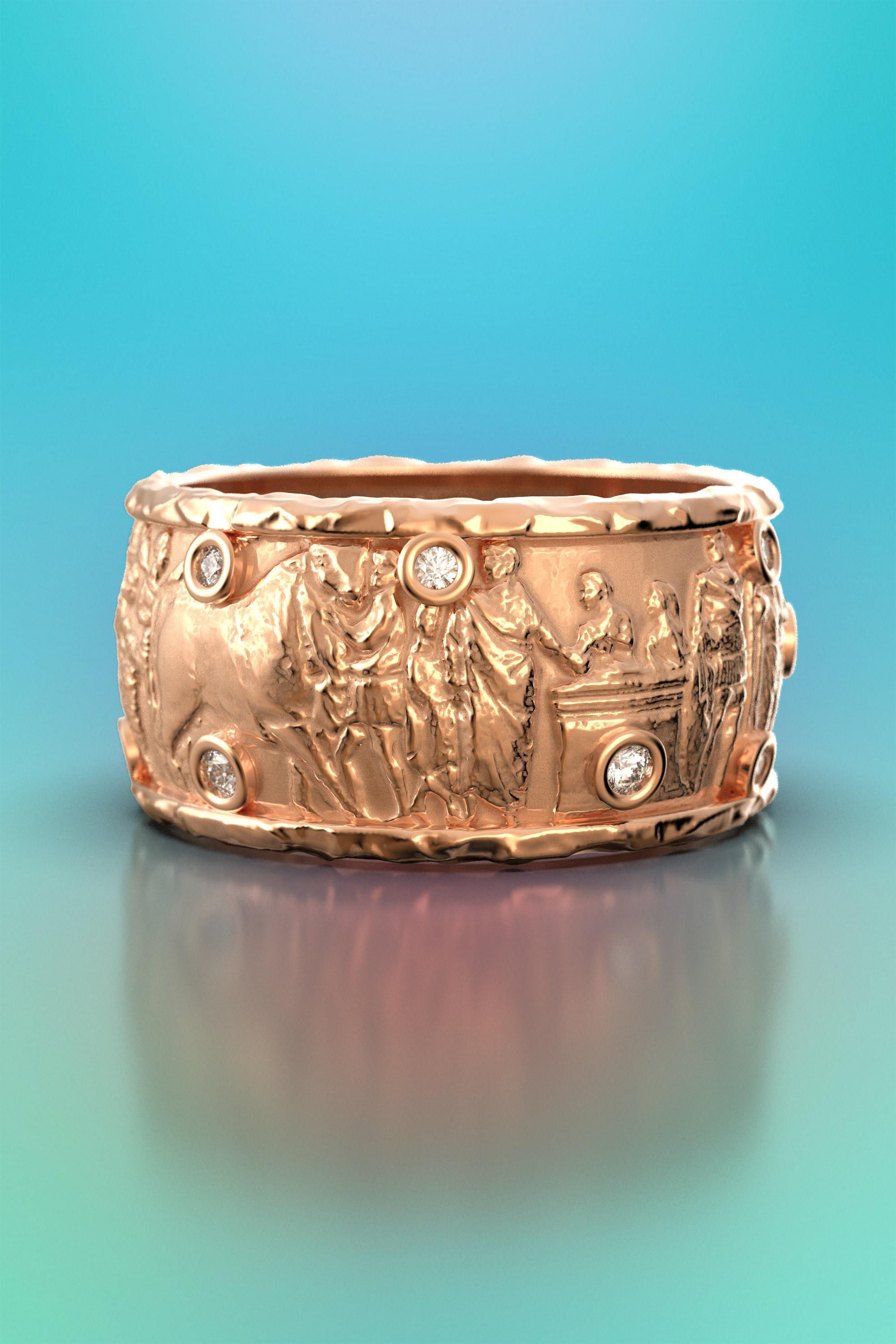 En venta: Anillo de Oro de 18k Estilo Antiguo con Diamantes Naturales, Gran Anillo de Oro Hecho en Italia  6