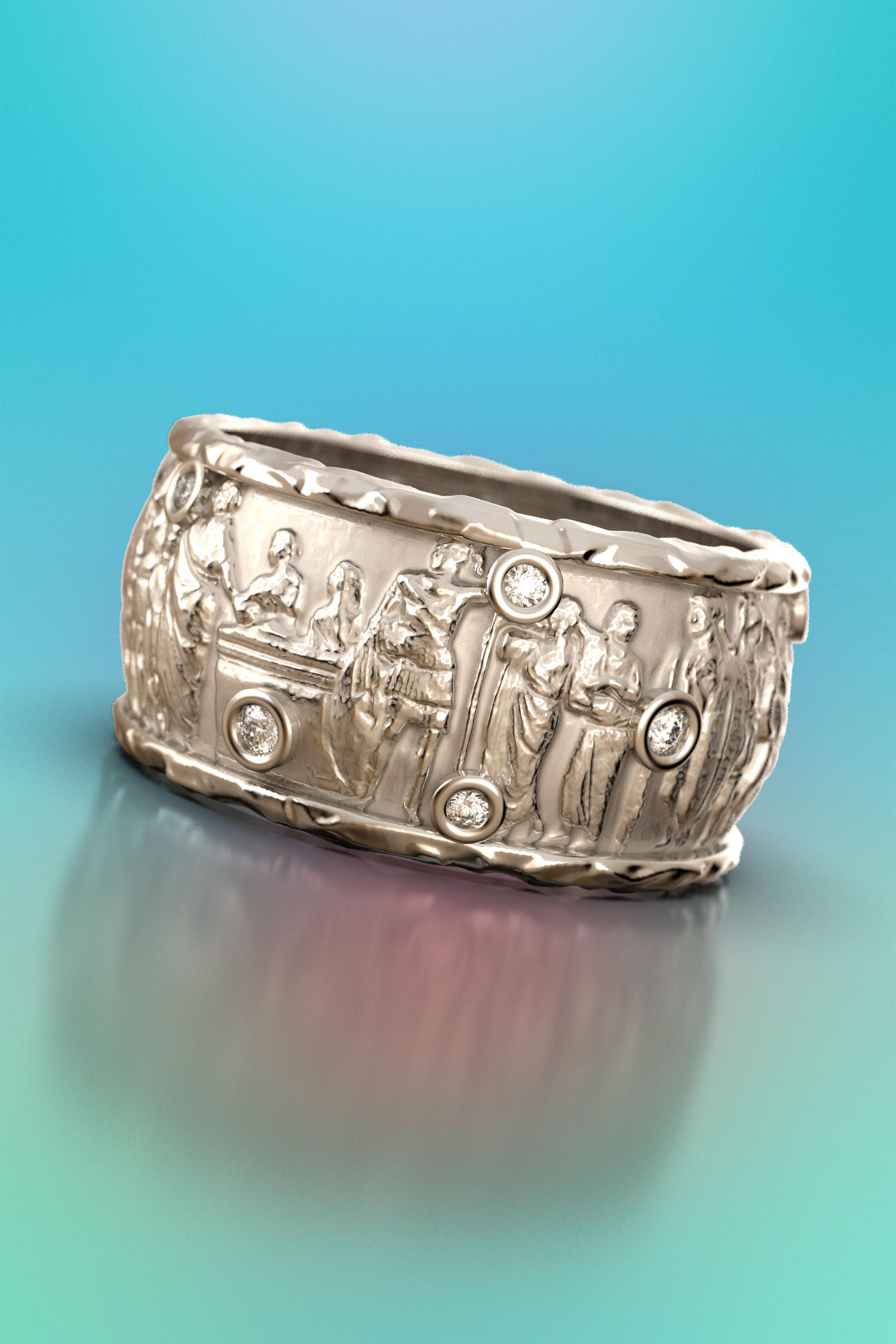 En venta: Anillo de Oro de 18k Estilo Antiguo con Diamantes Naturales, Gran Anillo de Oro Hecho en Italia  8