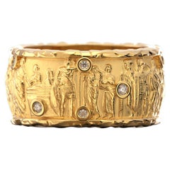 Ring aus 18 Karat Gold im antiken Stil mit natürlichen Diamanten, Großer Goldring, hergestellt in Italien