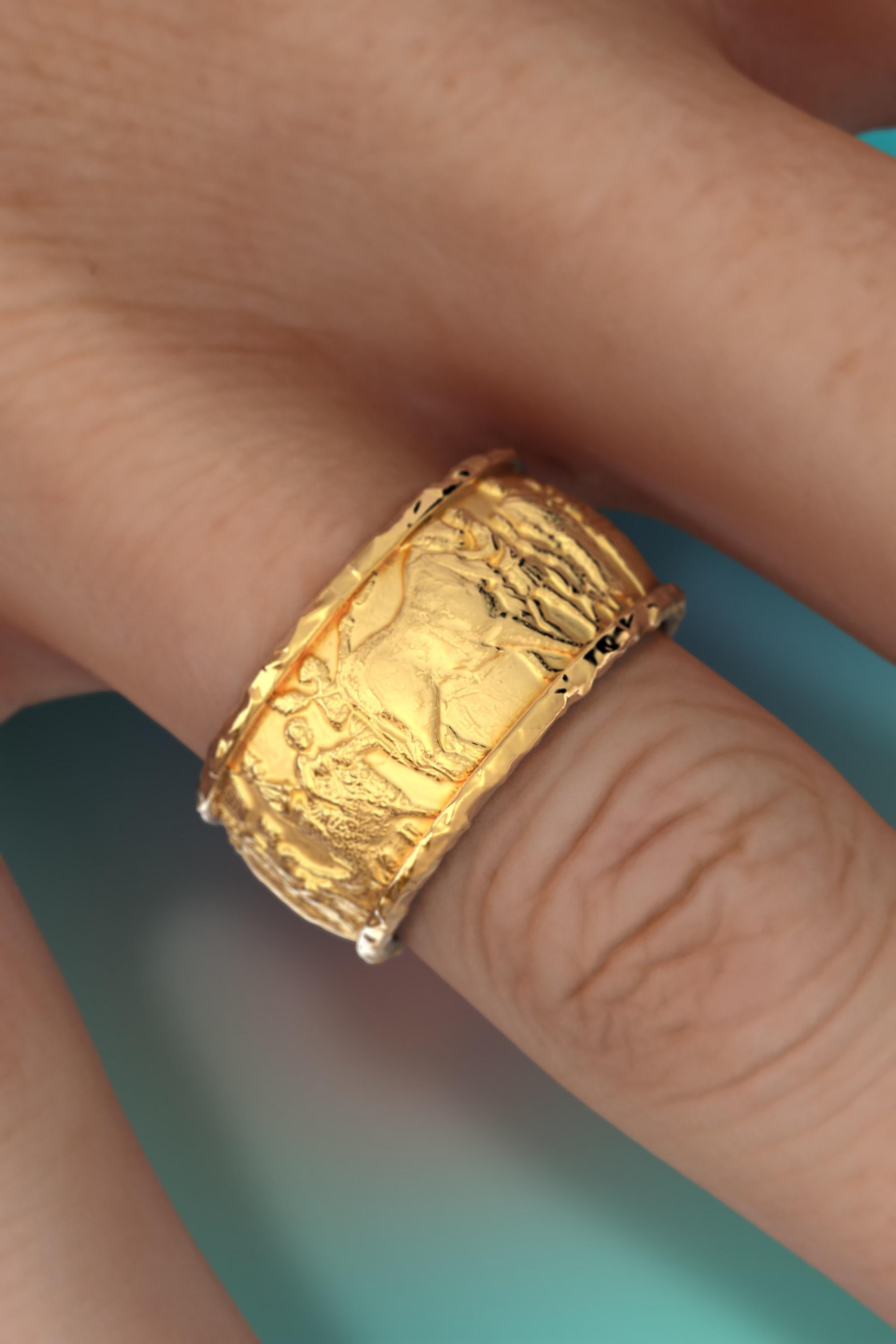 For Sale:  Ancient Style Solid Gold Ring, 18k Gold Ring Made in Italy, Sculpture Ring 6