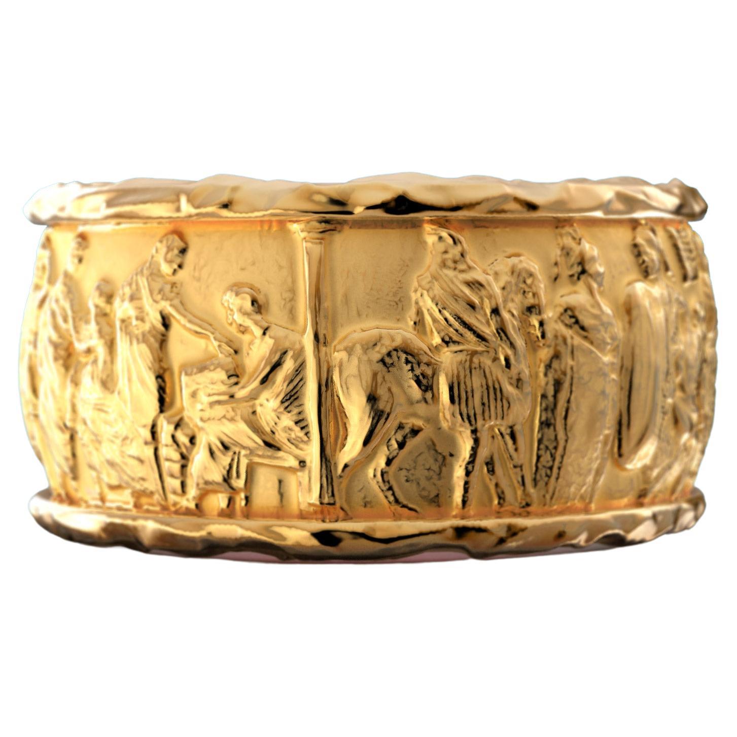 Anillo de Oro Macizo Estilo Antiguo, Anillo de Oro de 18k Fabricado en Italia, Anillo Escultura