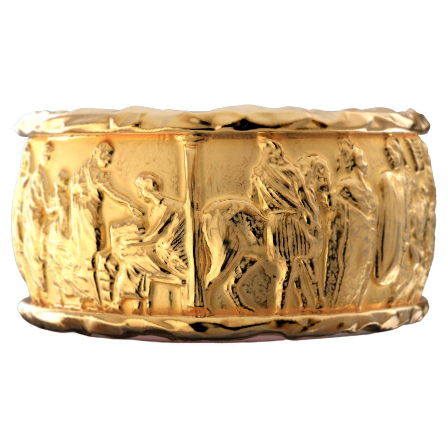 Ring aus massivem Gold im antiken Stil, Ring aus 18 Karat Gold, hergestellt in Italien, Skulpturenring