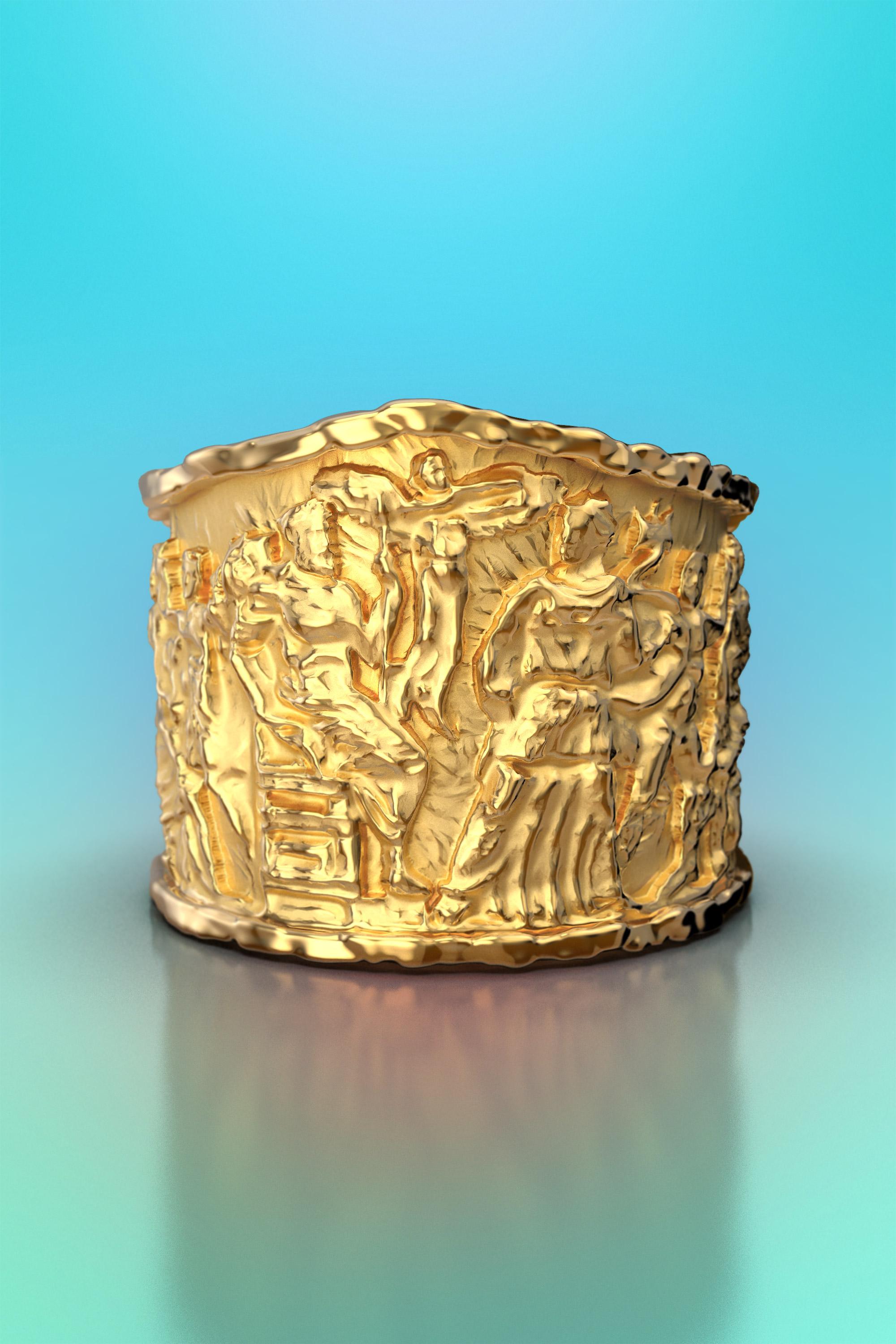En vente :  Bague en or massif de style ancien, frontons de la bague Parthenon, bague en or 14 carats 2