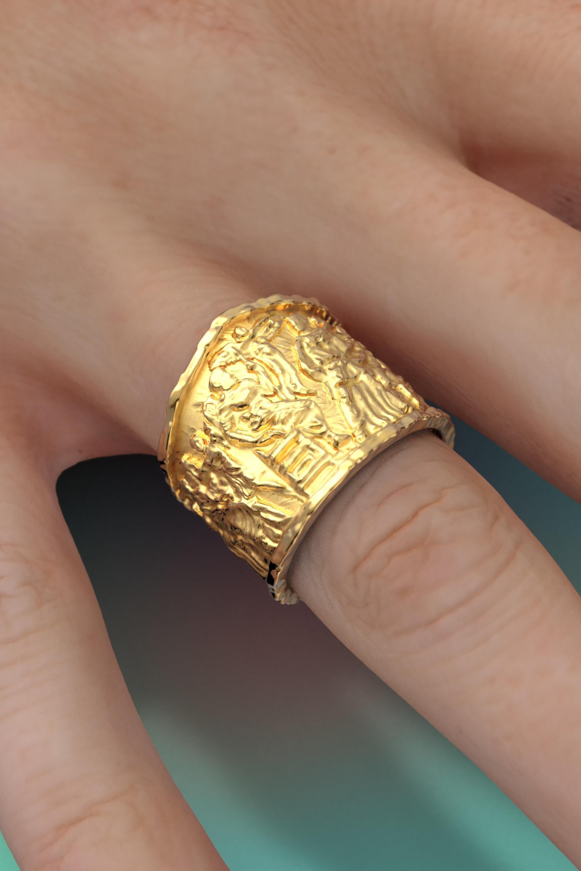 En vente :  Bague en or massif de style ancien, frontons de la bague Parthenon, bague en or 14 carats 4
