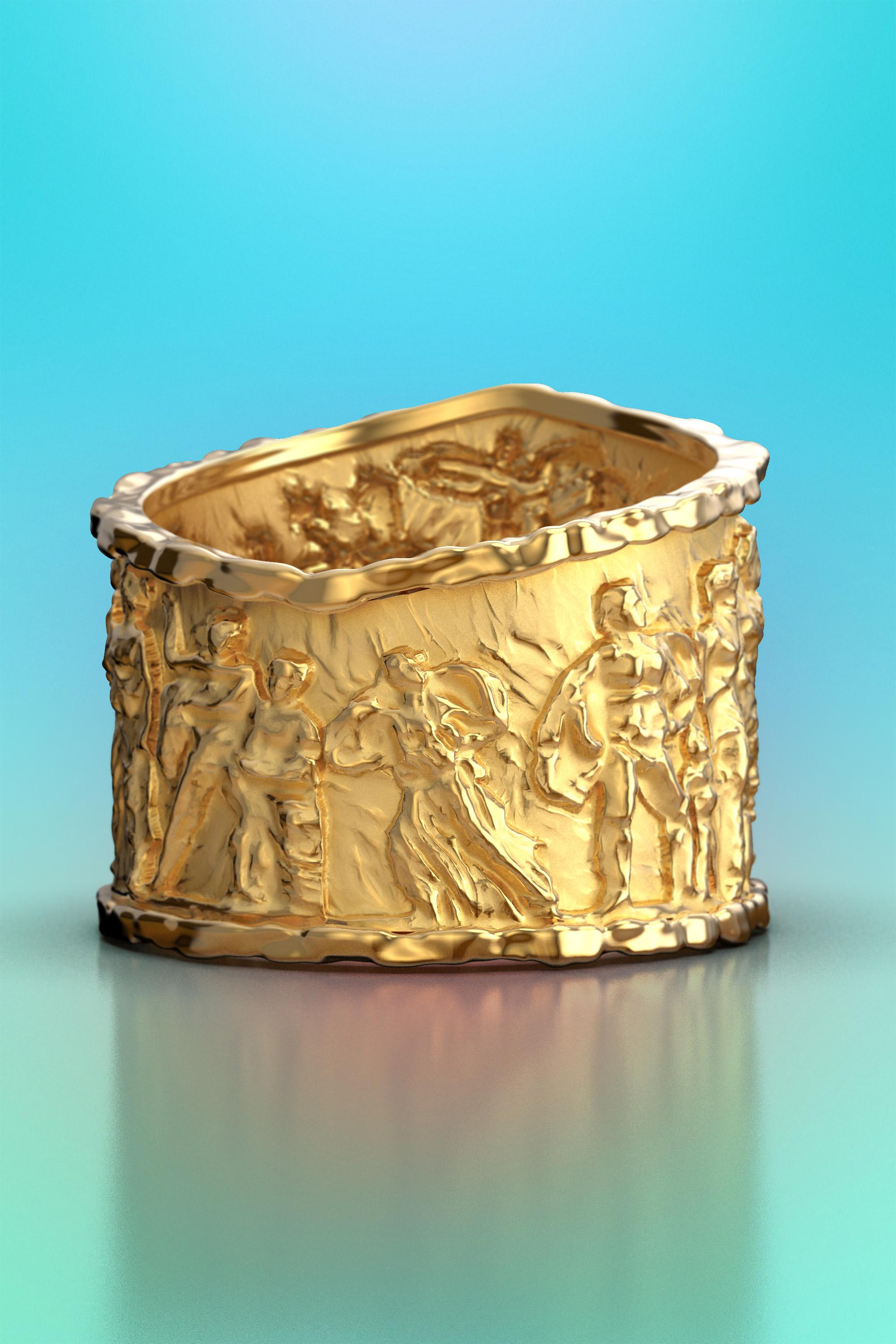 En vente :  Bague en or massif de style ancien, frontons de la bague Parthenon, bague en or 14 carats 7