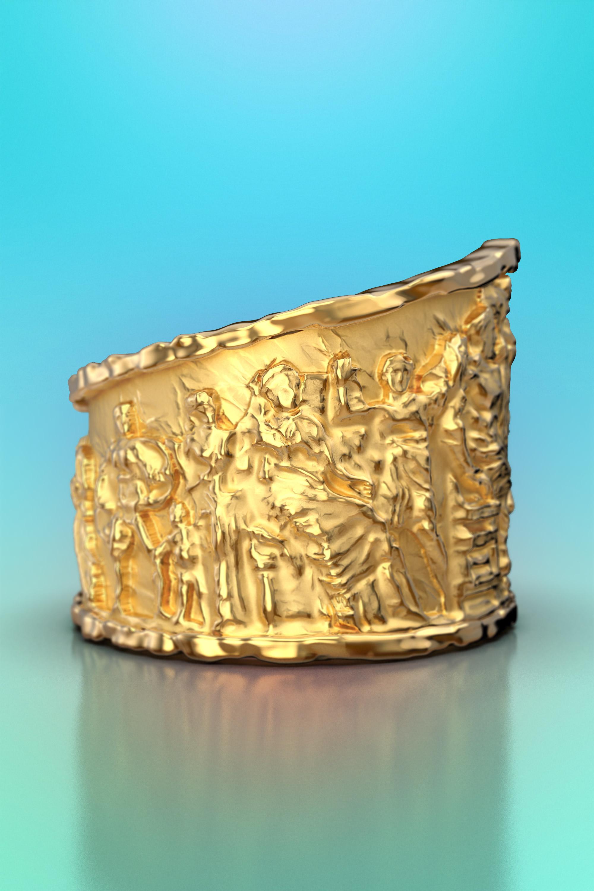 En vente :  Bague en or massif de style ancien, frontons de la bague Parthenon, bague en or 14 carats 8