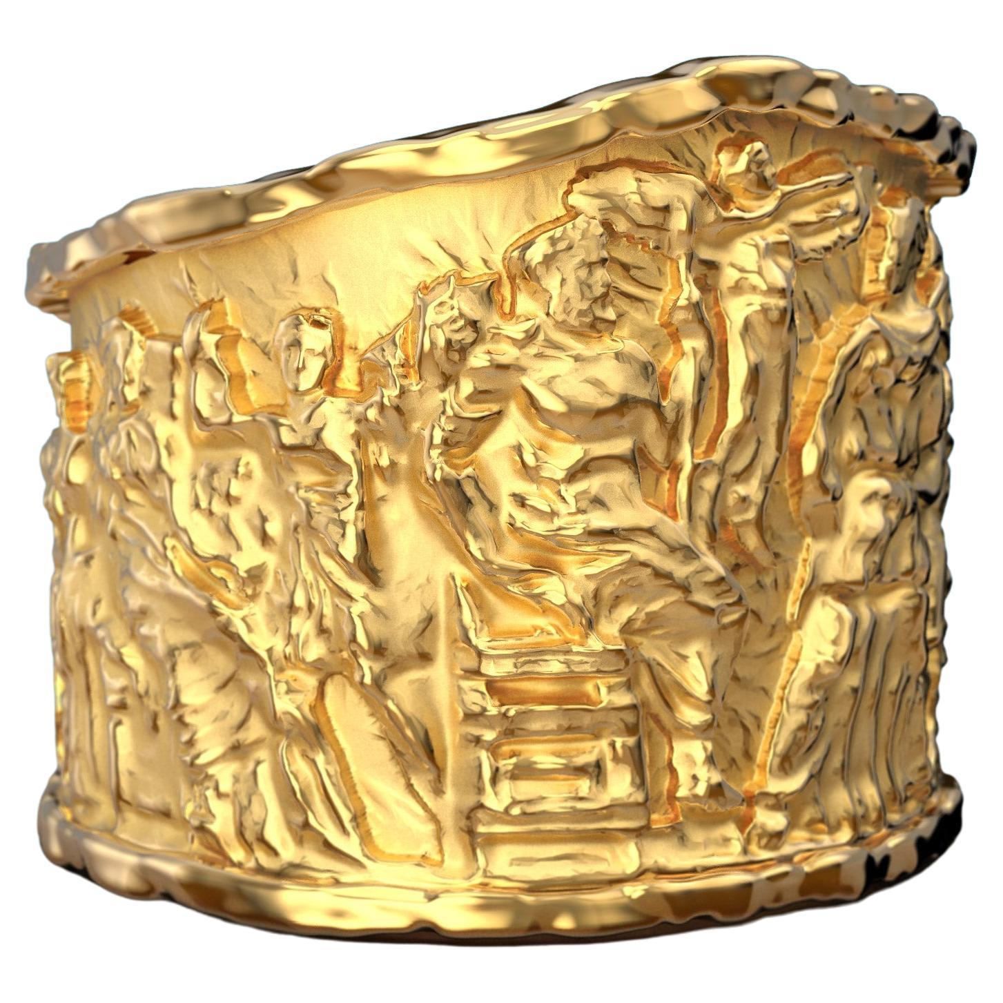 Bague en or massif de style ancien, frontons de la bague Parthenon, bague en or 14 carats