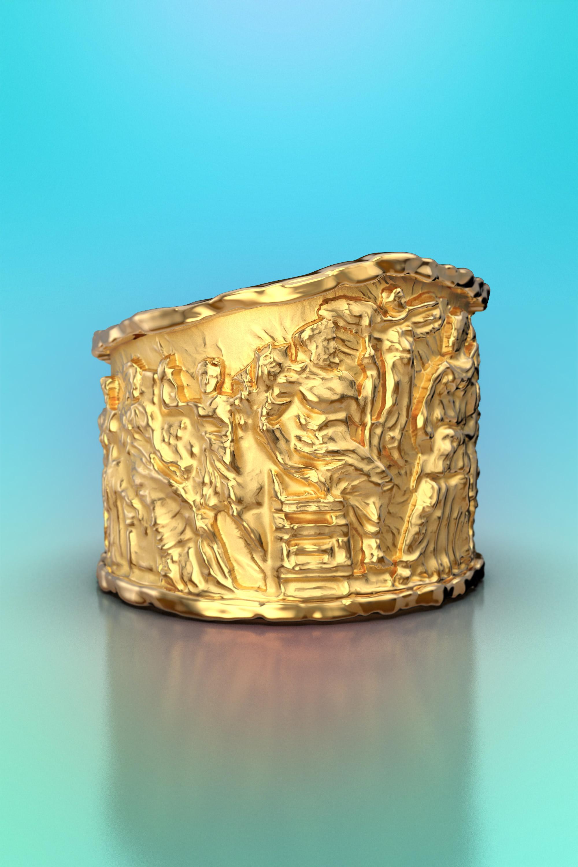 En vente :  Bague en or massif de style ancien, frontons de la bague Parthenon, bague sculptée 2