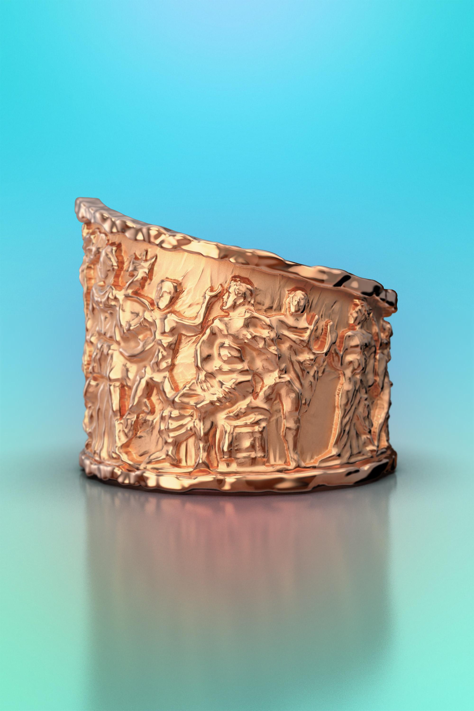 En vente :  Bague en or massif de style ancien, frontons de la bague Parthenon, bague sculptée 5