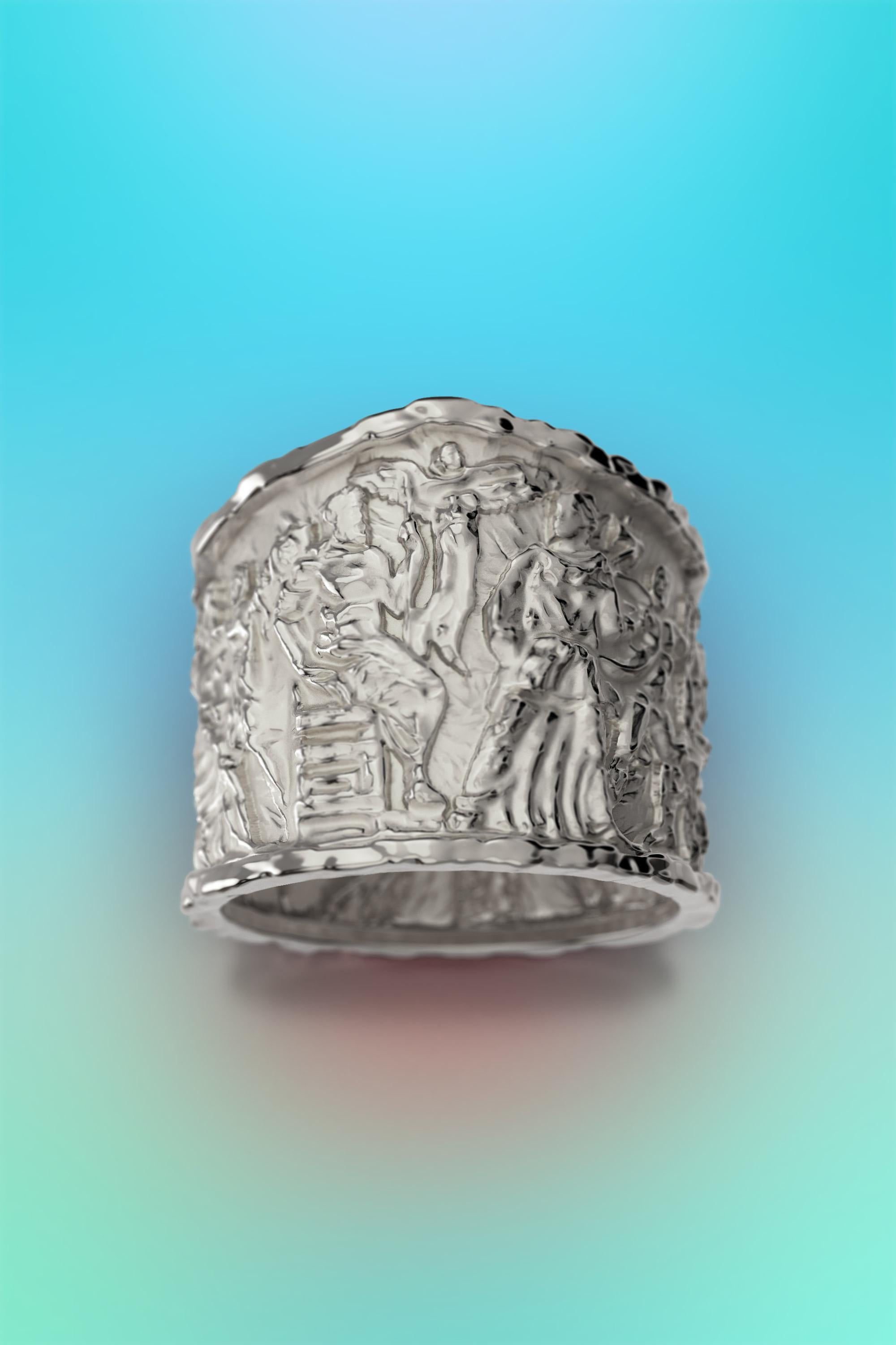 En vente :  Bague en or massif de style ancien, frontons de la bague Parthenon, bague sculptée 8