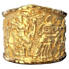 Ring aus massivem Gold im antiken Stil, Ziergiebel des Parthenon-Rings, skulpturaler Ring