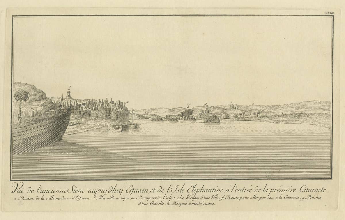 Ancient Syene (Aswan) and Elephantine Island – Egypt Engraving, c.1755