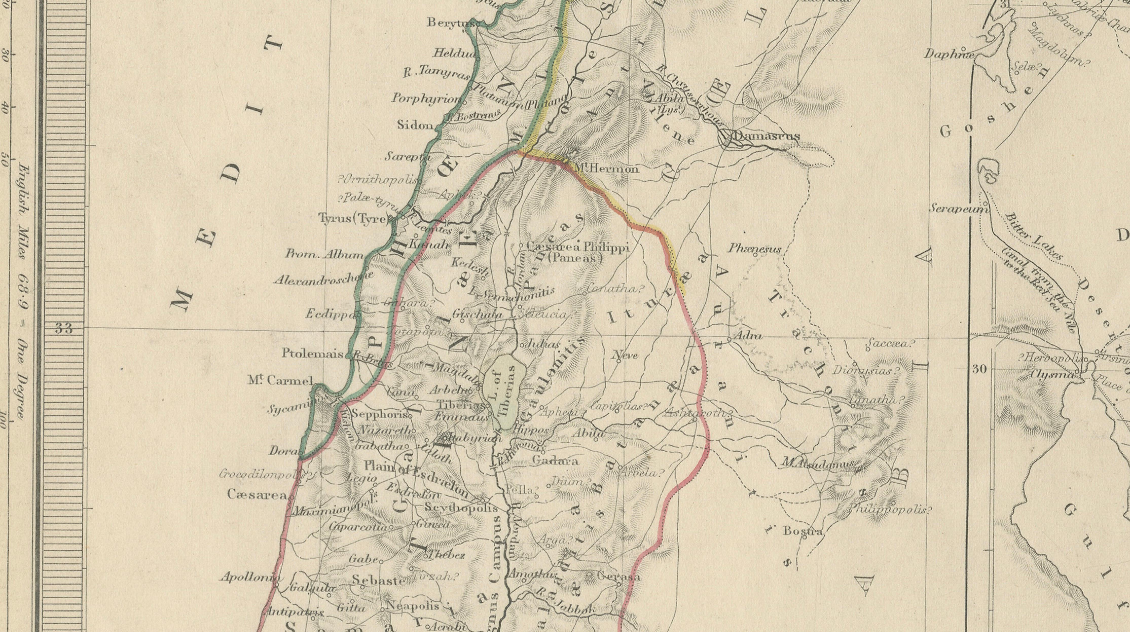Ancient Syria Map Including Palestine, Jerusalem & Mount Sinai, 1843