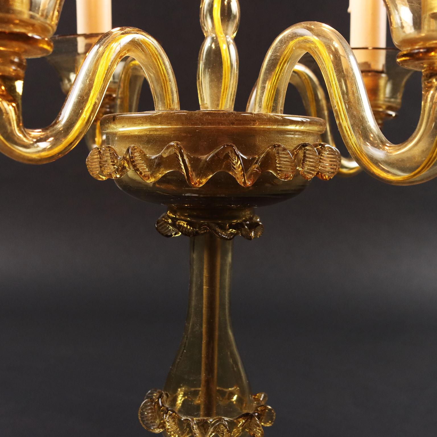 Début du 20ème siècle Anciennes lampes de bureau en verre soufflé de Murano '900 à 5 éclairages en vente