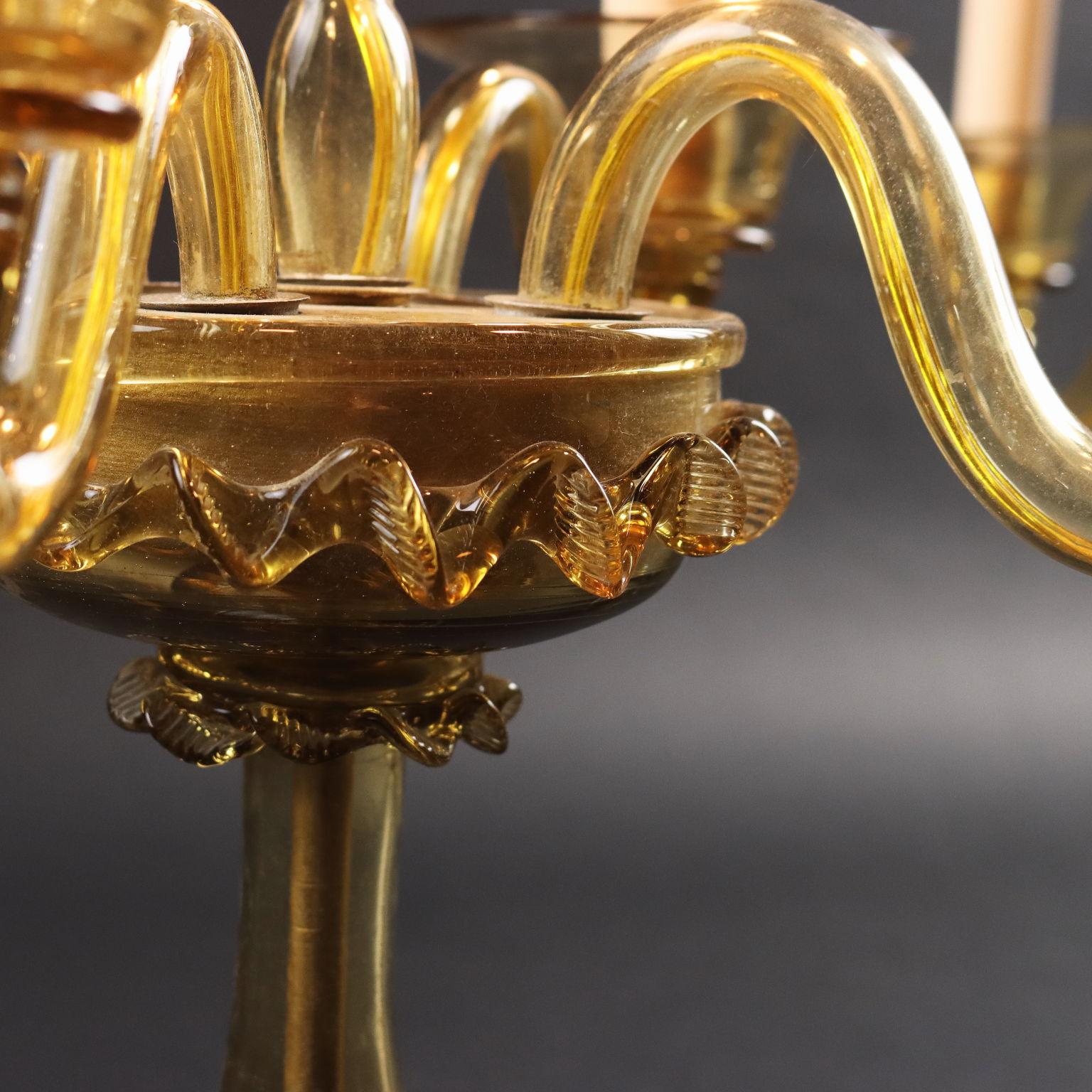 Verre brun Anciennes lampes de bureau en verre soufflé de Murano '900 à 5 éclairages en vente