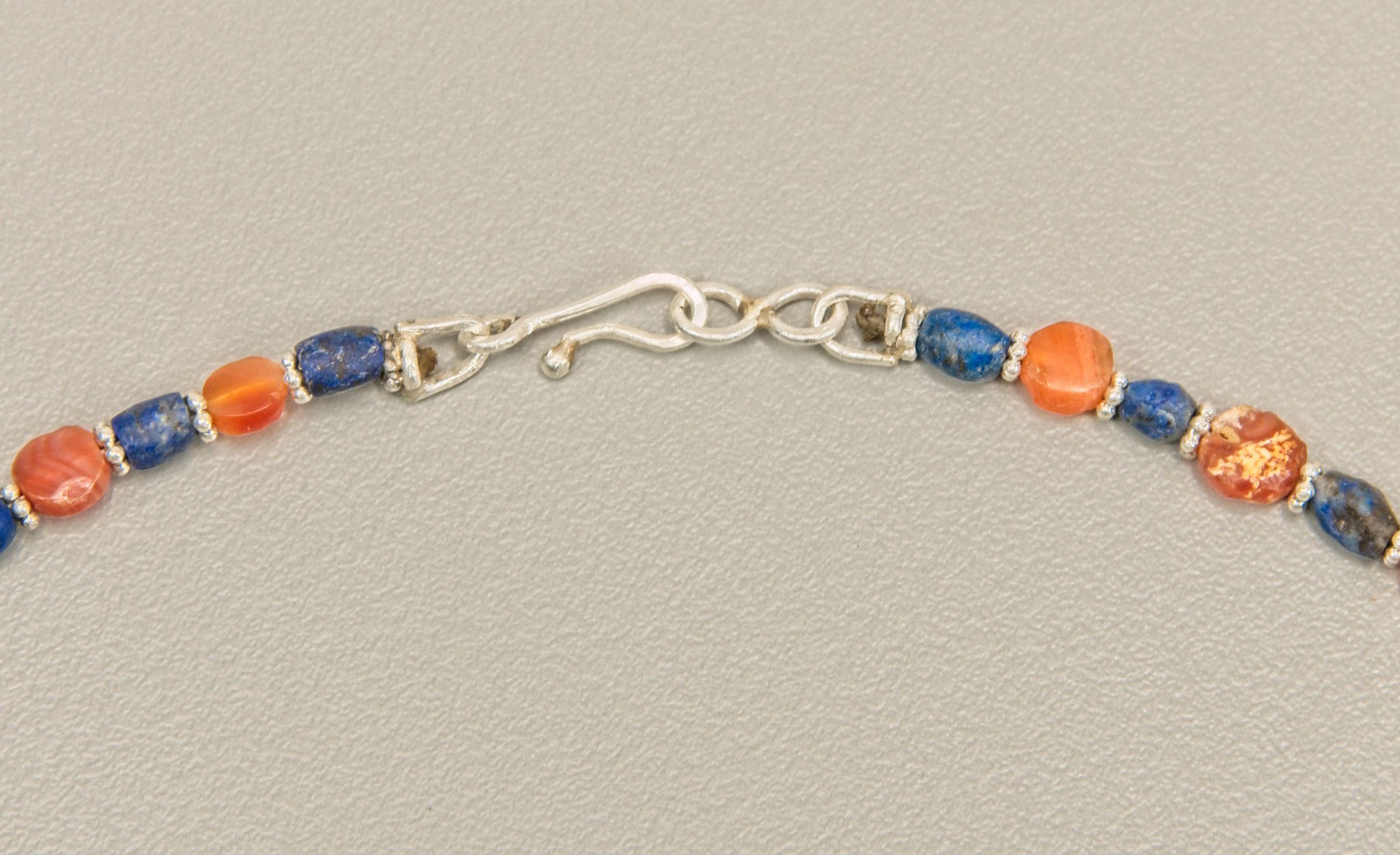 Artist Ancient Tabular Carnelian Beads, Barrel Shaped Lapis Lazuli, Fine Silver Beads For Sale
