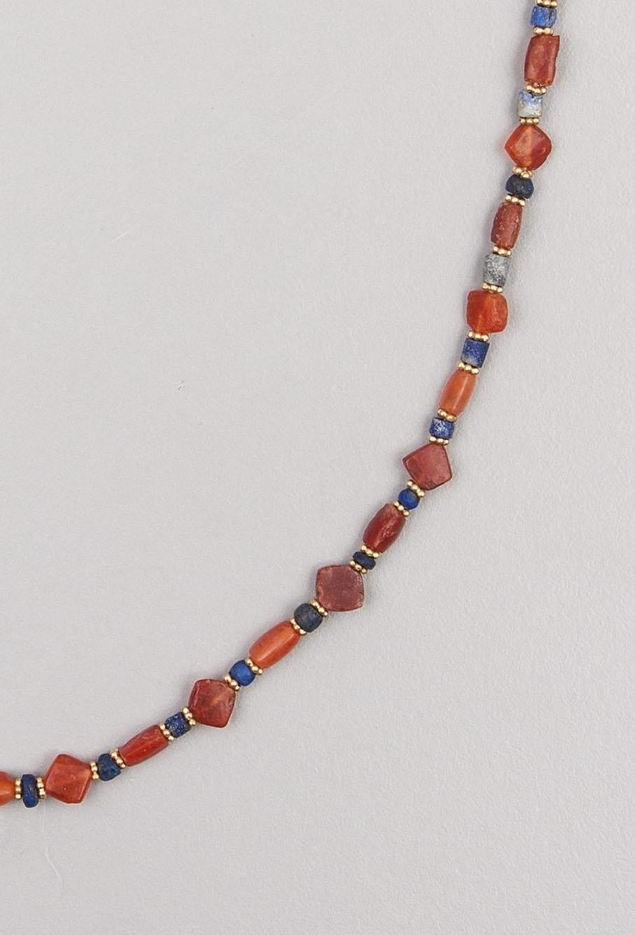 Artist Ancient Tabular Carnelian, Lapis Lazuli Beads with Granulated 20k Gold Spacers For Sale