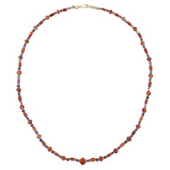Ancient Tabular Carnelian, Lapis Lazuli Beads with Granulated 20k Gold Spacers