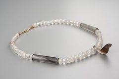 Ancient Tairona Crystal Beads with Smoky Quartz and Bird Pendant, 22k Gold Clasp