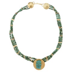 Ancient Tairona Multi-Strand Turquoise Eagle Choker Necklace with 18k Gold Discs