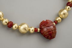 Ancient Tairona Red Jasper and Carnelian, 20k Gold Beads, Chief Pendant Necklace