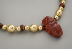 Ancient Tairona Red Jasper Pendant, Beads, with 20k Spherical Gold Beads