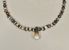 Ancient Teardrop Shaped Agate Pendant with Oblate Agates and Fine Silver Clasp