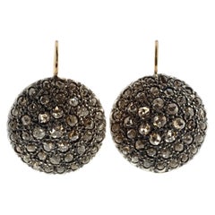 Antique 21st Century 9 Karat Rose Gold and Diamond Round Cesellato Drop Earrings