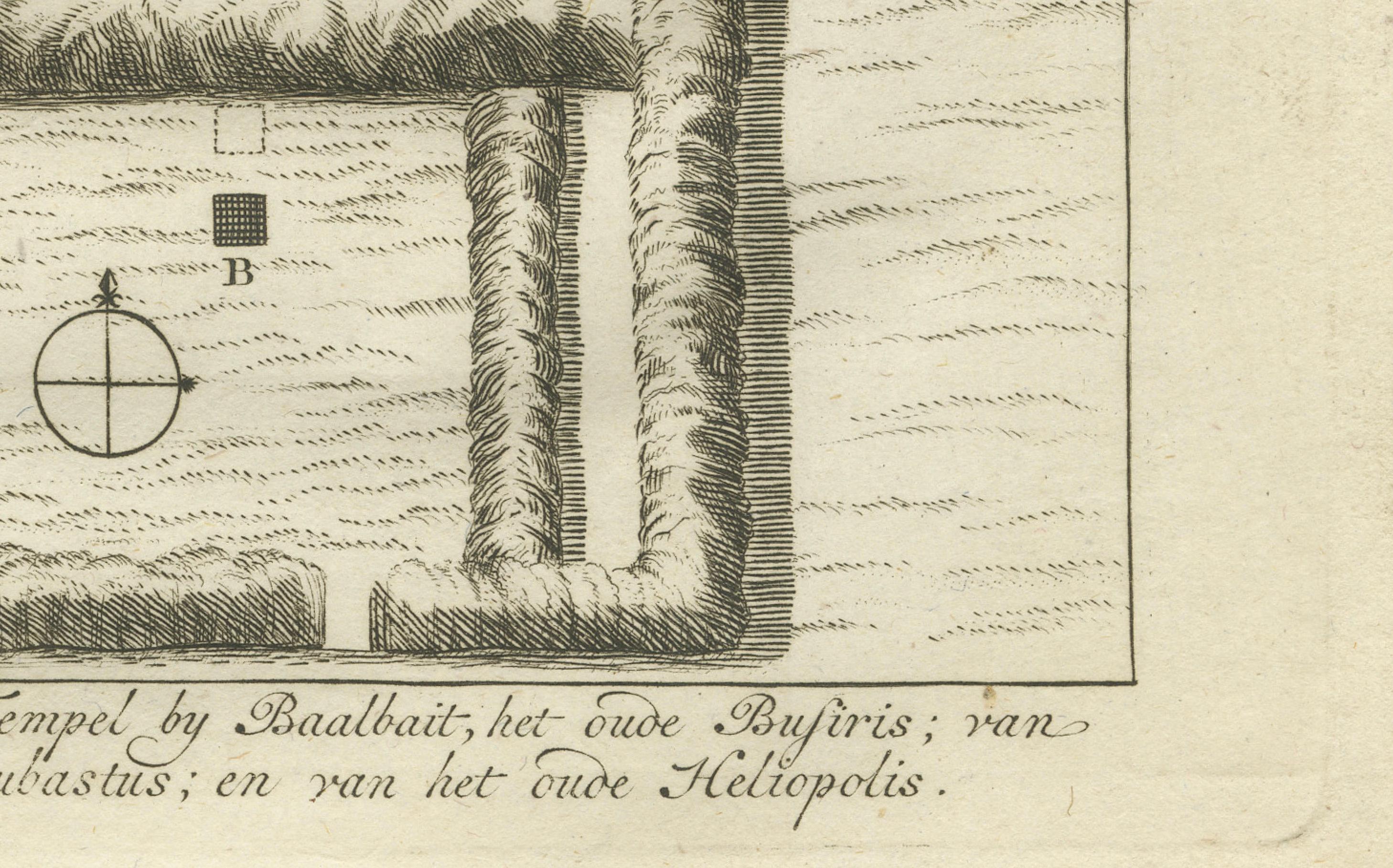 Título: Templo y Ruinas Planos Egipto Baalbait Bubastus Heliópolis 1776

Descripción:
Este grabado original de 1776 ilustra planos esquemáticos de antiguos templos y ruinas egipcias en varios lugares de importancia histórica: Baalbait, Buyiris,