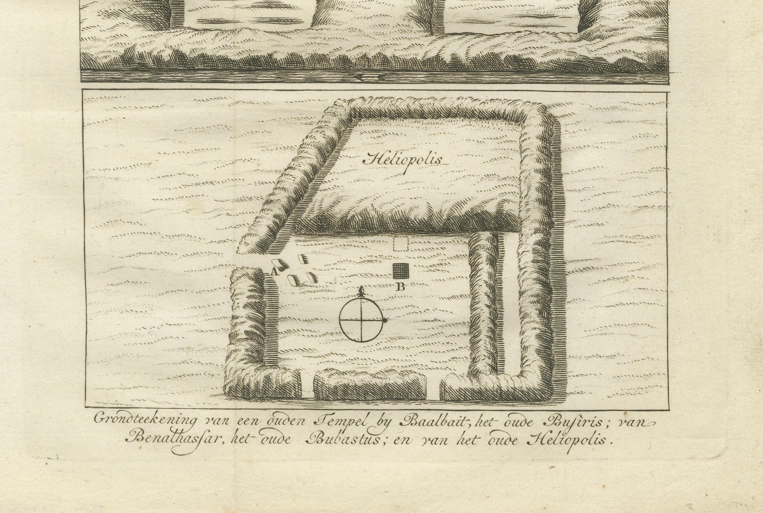 Planos de templos antiguos y ruinas - Egipto, Baalbek, Bubastus, Heliópolis 1776 Grabado en venta