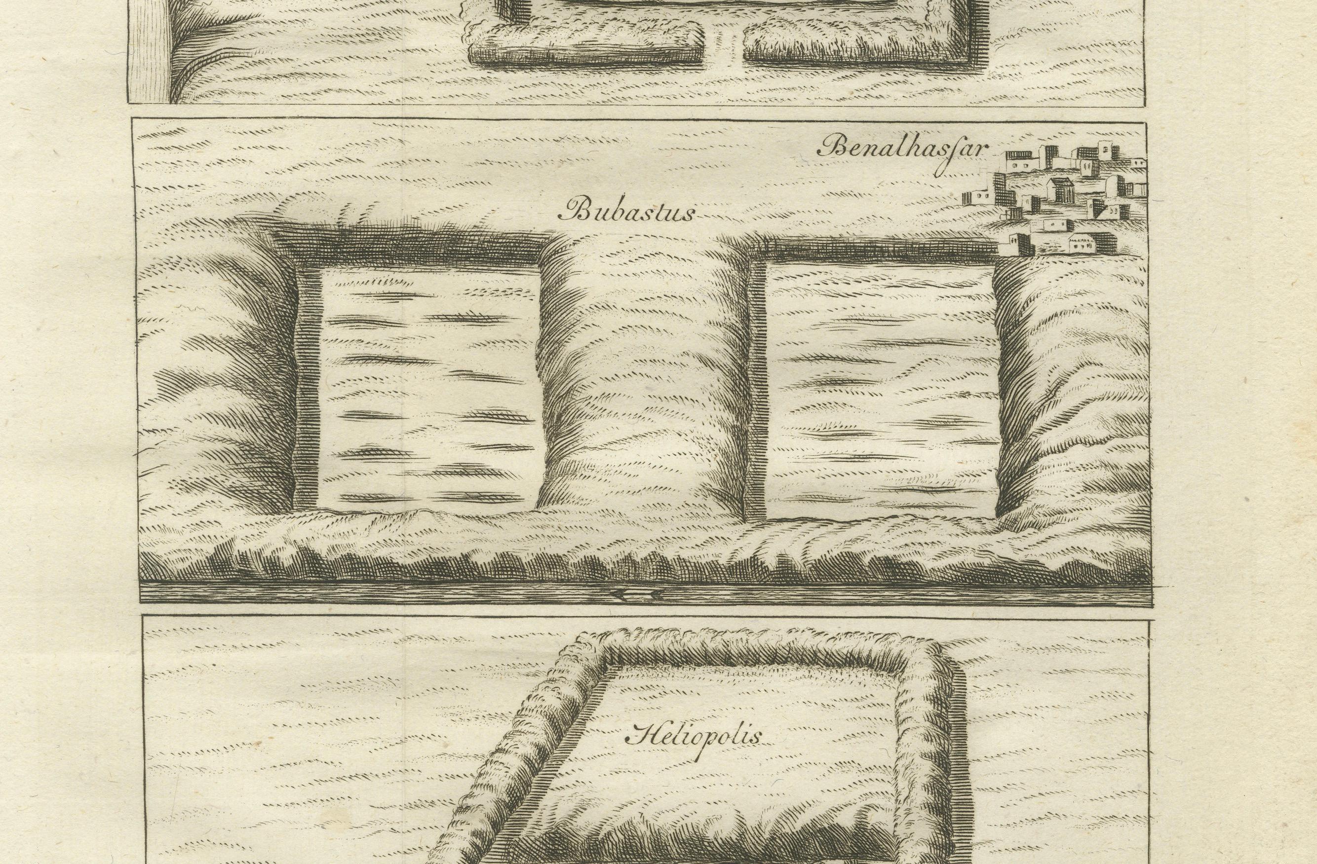 Planos de templos antiguos y ruinas - Egipto, Baalbek, Bubastus, Heliópolis 1776 en Bueno estado para la venta en Langweer, NL